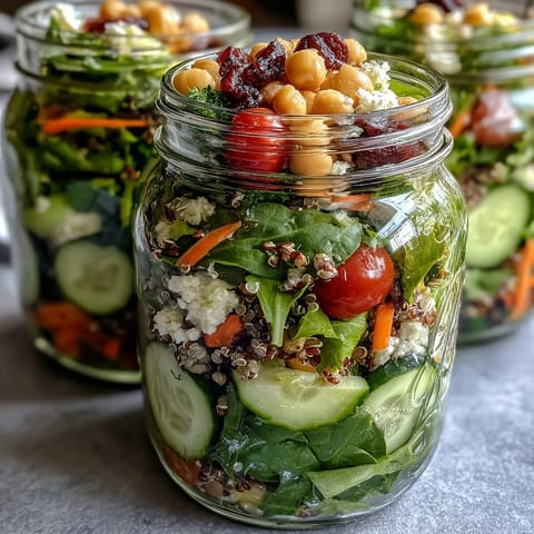 Healthy Summer Meal Prep: Mason Jar Salads for the Week with vibrant layers of fresh greens, crisp vegetables, and protein-packed quinoa.