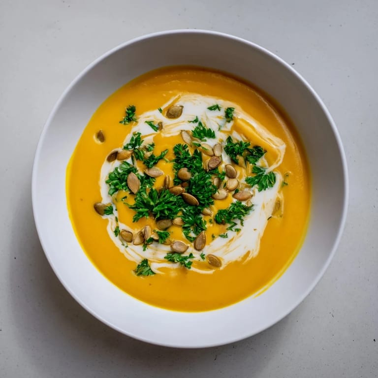 A steaming bowl of comforting butternut squash soup, showcasing a velvety smooth texture and rich flavors.