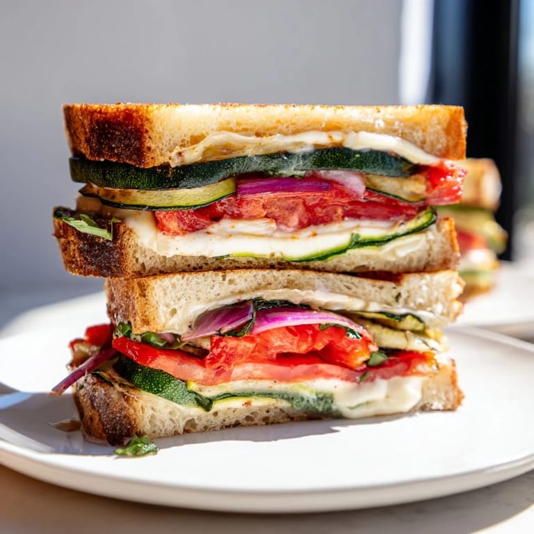 Flavorful Sheet-Pan Roasted Veggie Caprese Grilled Cheese with colorful roasted veggies and fresh basil ready.