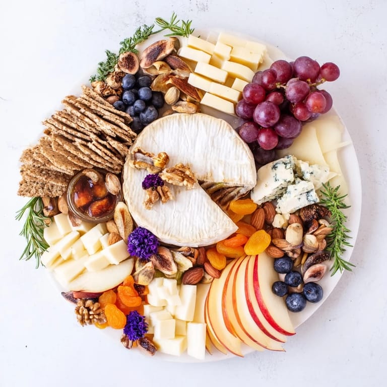 Imagine a vibrant Woodland Creature Cheese Platter: colorful fruits, gourmet cheeses, and honey drizzled over crackers.