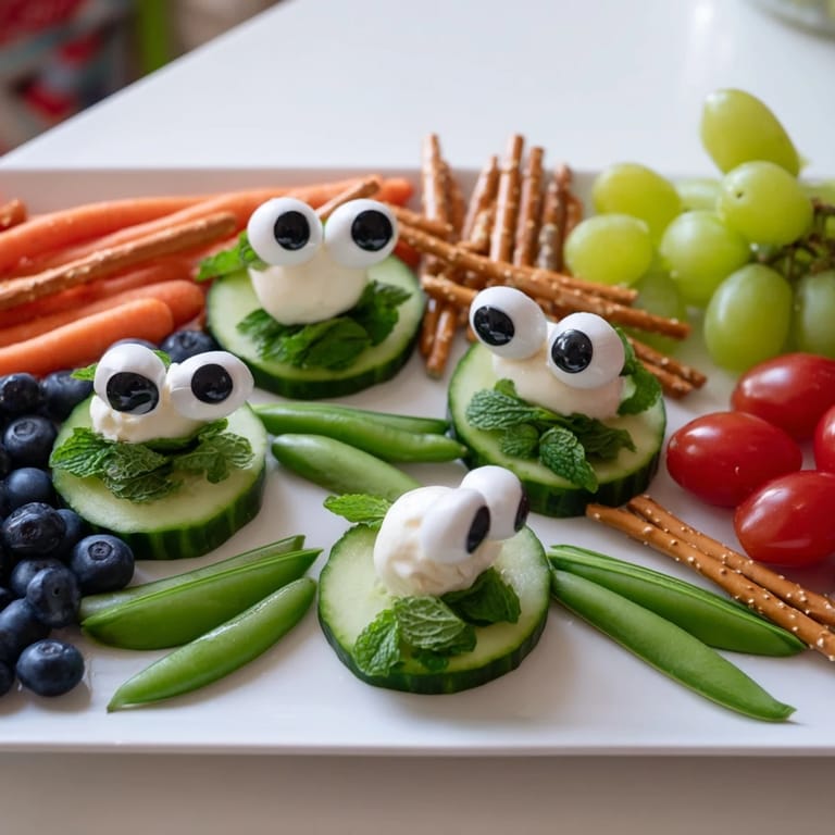 Creative Frog Pond Snack Tray includes mozzarella frog bodies, ready to enjoy with a dip.