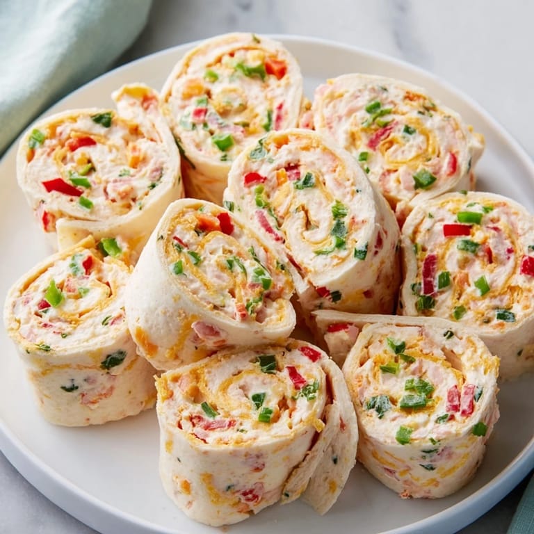 Delicious, chilled Cozy Scarf Holiday Pinwheel Wraps; a delightful vegetarian appetizer for holiday entertaining.