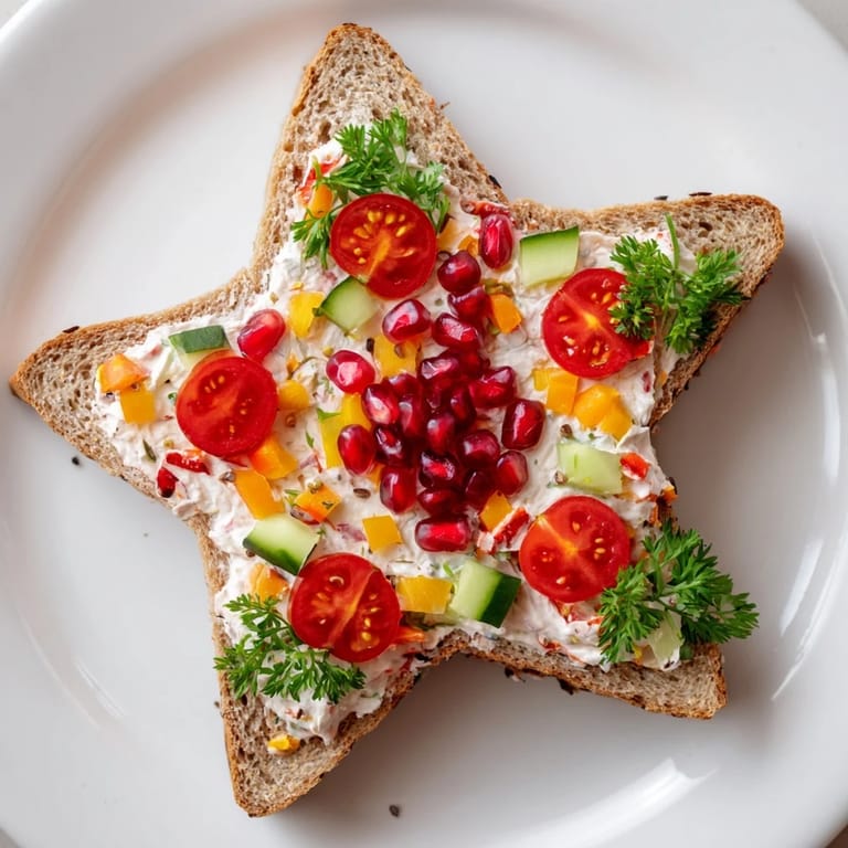 Enjoy a delightful spread: star-shaped Crown Jewels Sandwiches with fresh vegetables and creamy cheese!