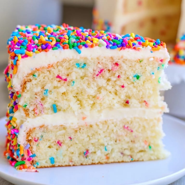 Close-up of a celebratory Happy Birthday cake slice with a generous frosting swirl and delightful sprinkles.