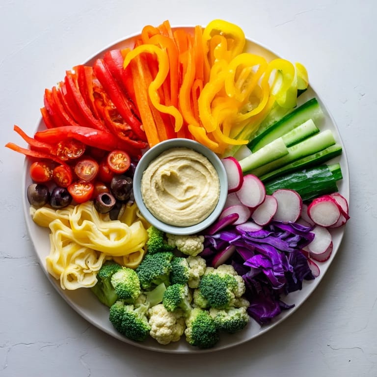 A visually appealing Colorful Vegetable Rainbow Board ready to be served, perfect for a healthy and festive appetizer or snack board.