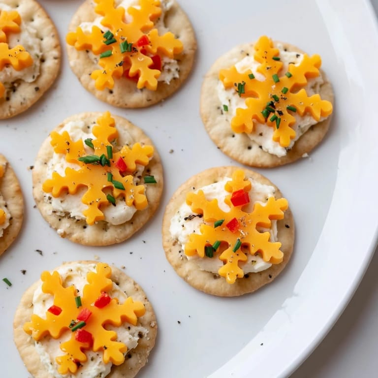 These festive cracker and cheese snowflake bites offer a pretty, party-ready presentation.