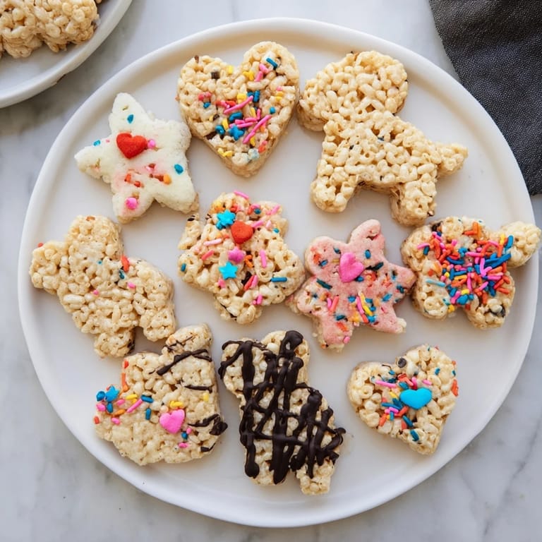 Freshly made Rice Krispies treats cut into festive shapes, a sweet dessert perfect for kids.