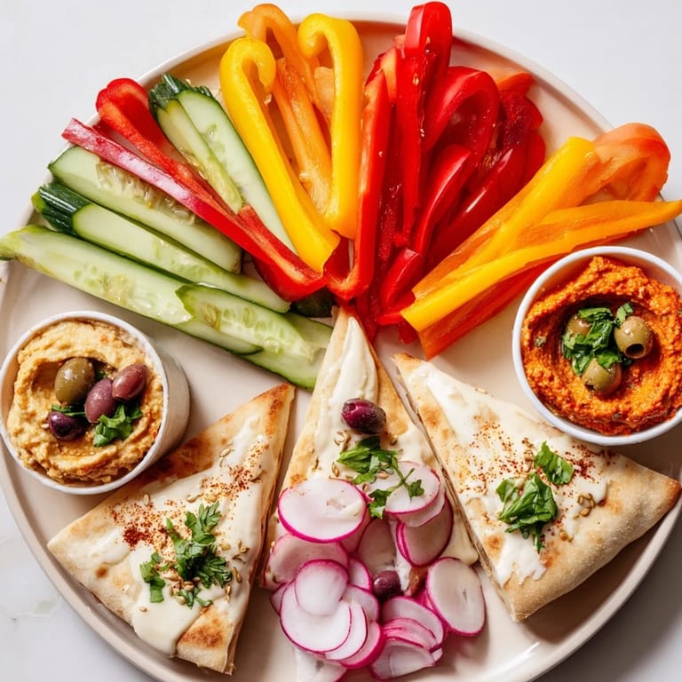 Delicious Moroccan Tent appetizer displayed attractively, featuring hummus, muhammara, and baba ganoush to savor with friends.