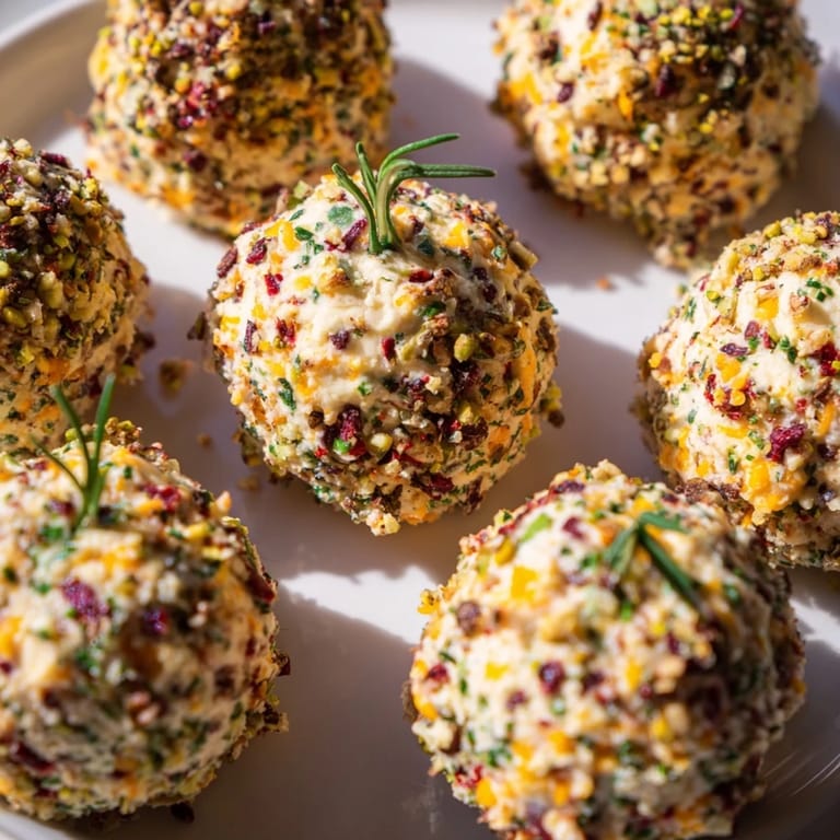Delicious Holiday Ornament Clusters appetizer, featuring a vibrant spread of cheese ball combinations with fresh rosemary sprigs.