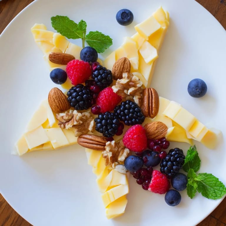 Festive Shooting Star Cheese Board with a star-shaped cheddar centerpiece and a beautiful, nutty trail.