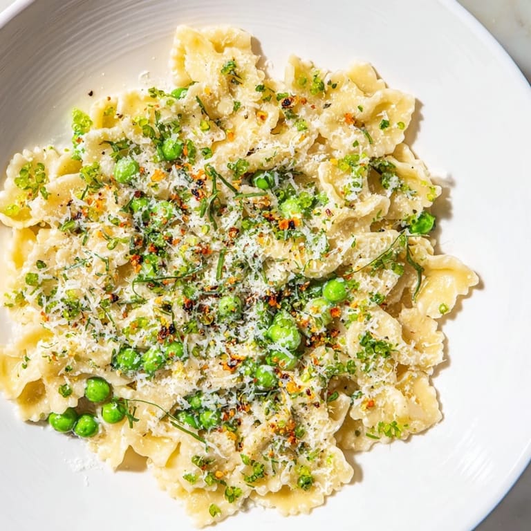 Savory Garlic Butter Ditalini with tender peas, offering a taste of Italy on your plate.