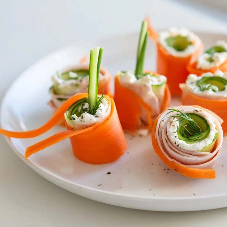 Delicate vegetable ribbons adorn the savory smoked turkey rolls that compose the beautiful Ribbon Dancer.