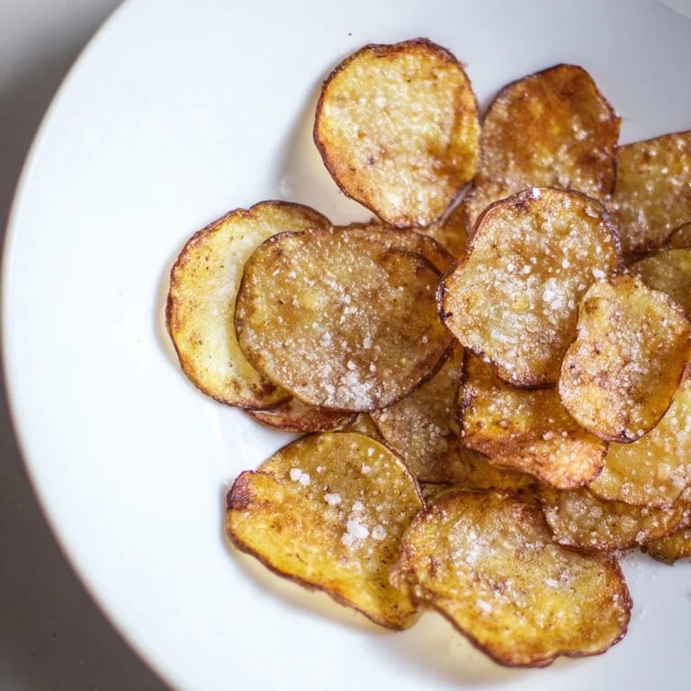 Homemade, golden air-fryer potato chips, seasoned and ready to enjoy with your favorite dipping sauce.