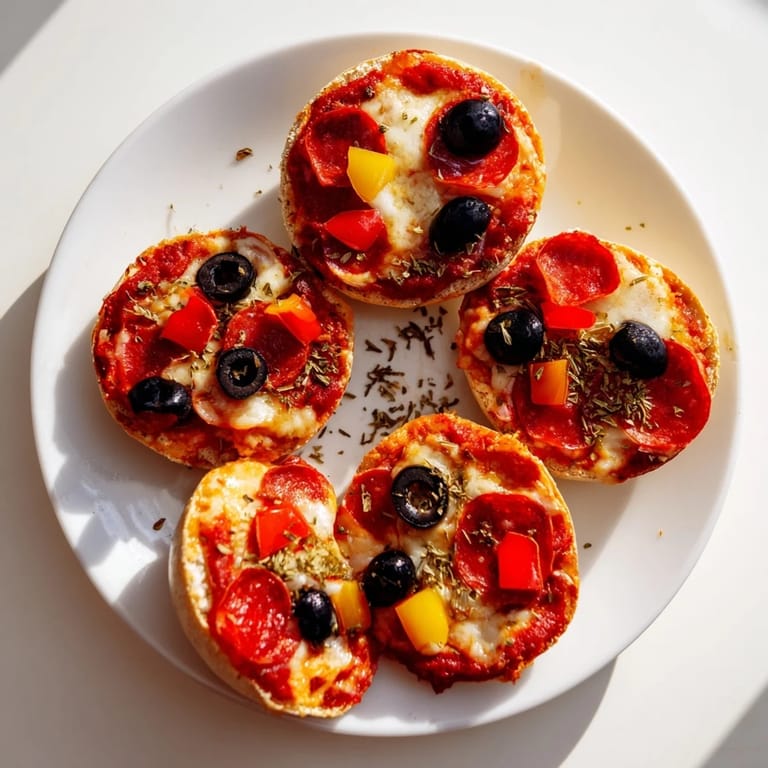 Air-fried mini bagel pizzas with bubbly cheese, a satisfying snack with a crispy base.