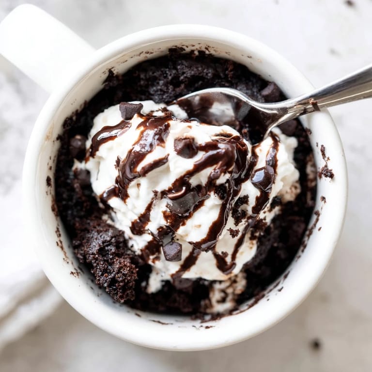 Close-up of a fudgy Oreo Mug Cake with melting chocolate, perfect for satisfying your sweet tooth.