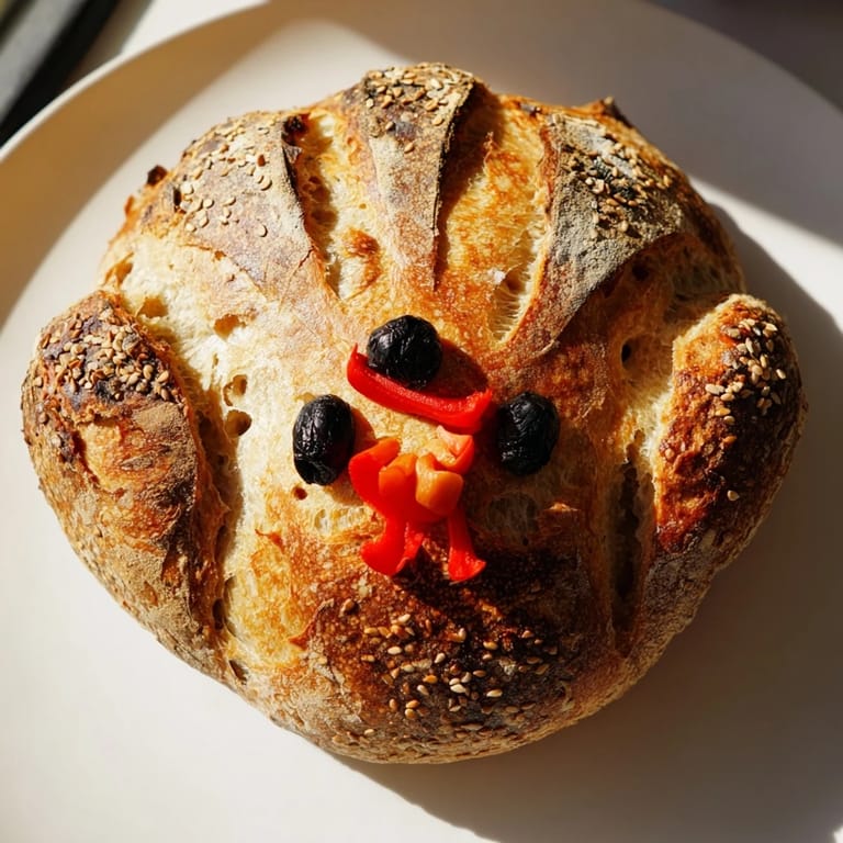 This homemade turkey sourdough loaf showcases a crusty exterior and soft crumb, perfect as a centerpiece for Thanksgiving dinner.  