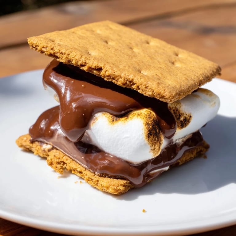 A close-up of Air Fryer S'mores with gooey, melted chocolate and puffed marshmallows ready to serve.