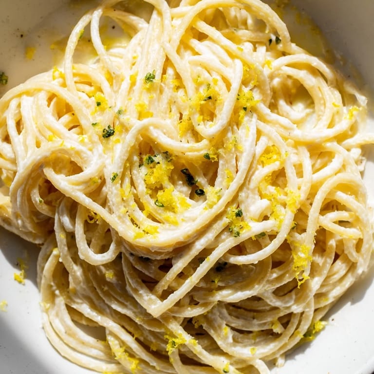 Steam rises from a bowl of bright lemon ricotta pasta as a fork lifts cheesy spaghetti strands, highlighting the zesty and creamy texture of the dish.
