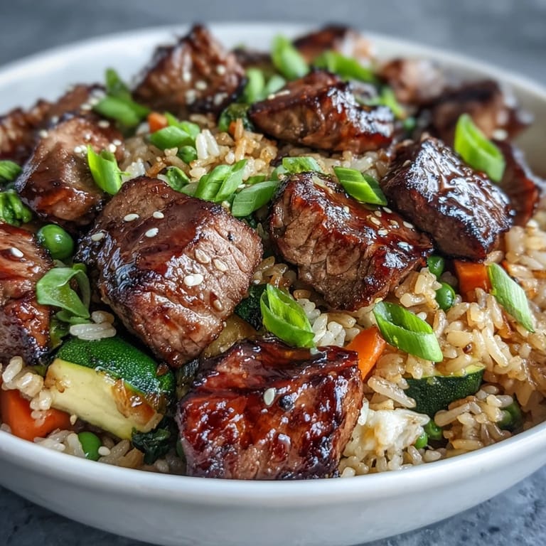Juicy hibachi steak and colorful veggies mingle with fluffy fried rice.