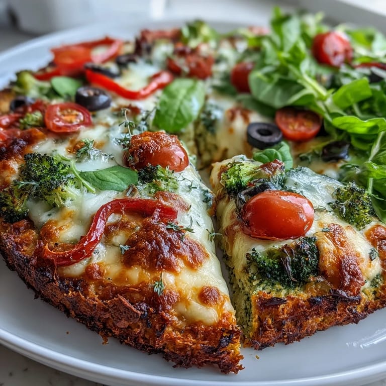 Healthy, low-carb Broccoli Chicken Crust Pizza ready to slice and enjoy hot.