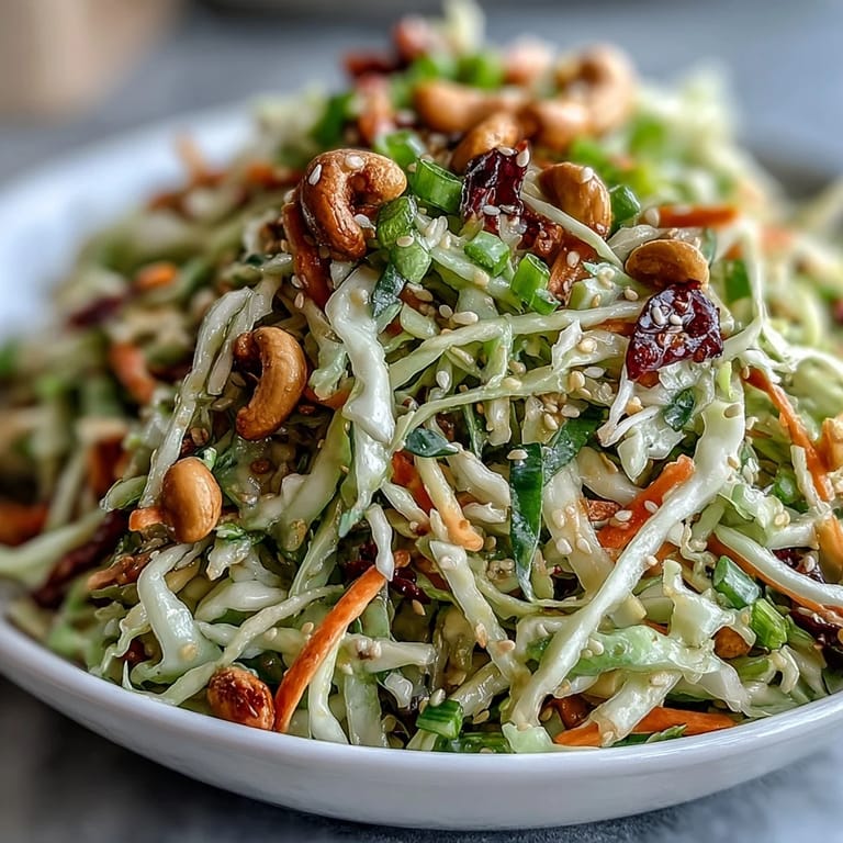 Toppings of chopped roasted cashews and toasted sesame seeds add extra crunch to this refreshing vegan Asian Cabbage Salad.