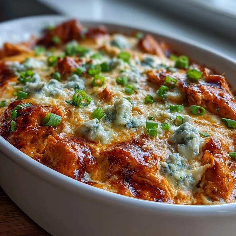 Spoon serving a creamy, spicy Buffalo Chicken Dip appetizer, pairing well with celery sticks, carrot sticks, and chilled beers or white wine.