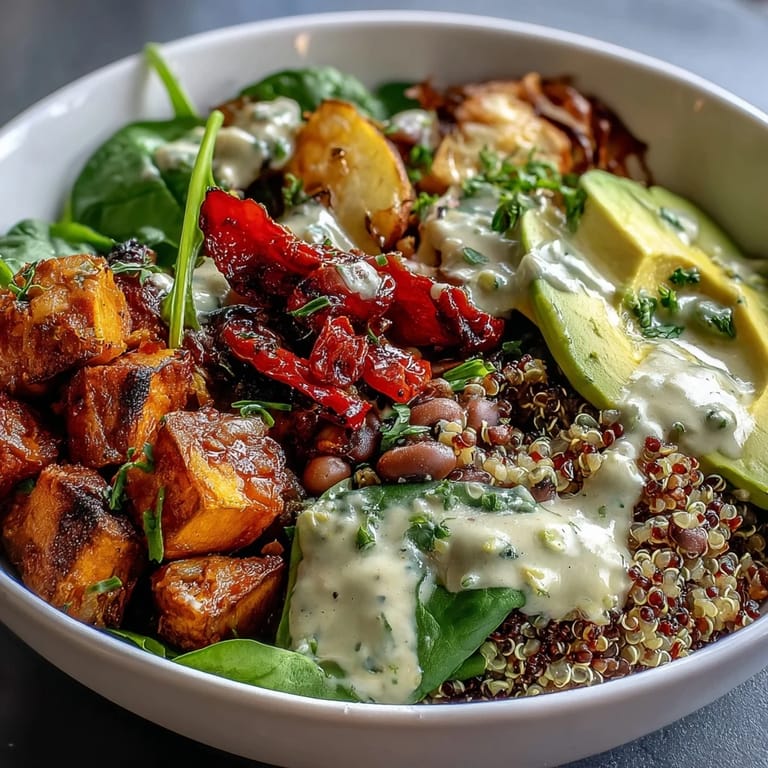 Fluffy quinoa and spiced black-eyed peas create a hearty base for this colorful plant-based Buddha Bowl dinner.