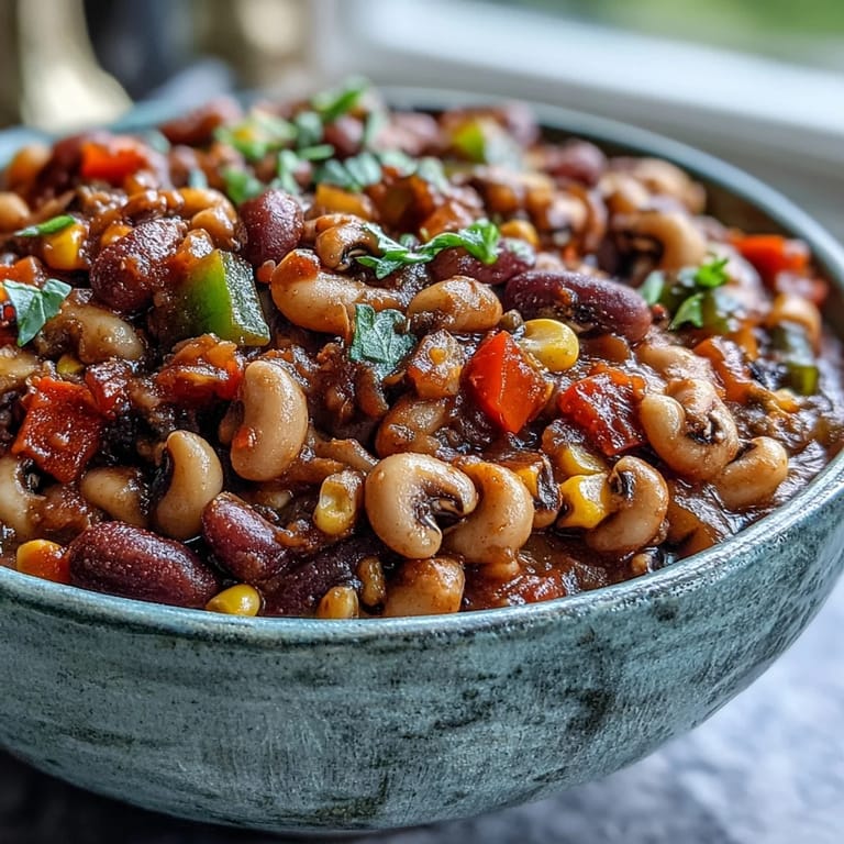 Sautéing diced onions and bell peppers in a large pot to begin the Black-Eyed Pea Chili, showing the fresh vegetable base.