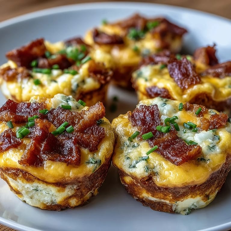 Savory Ranch Bacon Breakfast Egg Bites on a white plate next to fresh chives and a cup of coffee for breakfast.