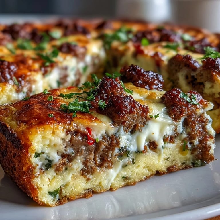 Fork taking a cheesy bite of Keto Sausage and Egg Breakfast Bake with Peppers, showing fluffy interior.