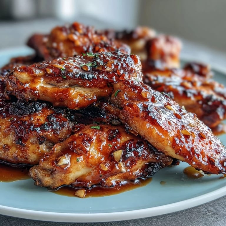 Golden baked chicken wings coated in honey garlic sauce, served over a bed of fluffy rice for a flavorful and hearty dish.