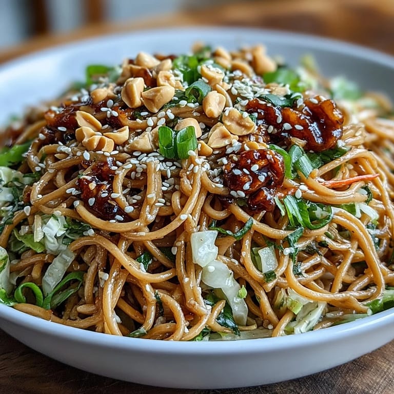 Hearty soba noodles and crisp vegetables are coated in a bold, spicy peanut sauce for a satisfying plant-based main dish.  
