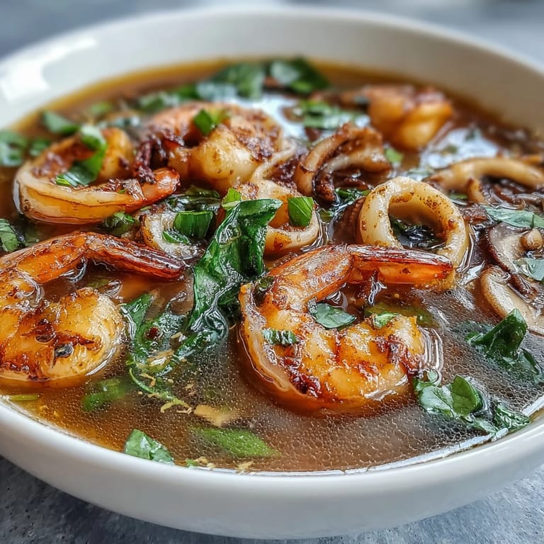 Colorful Asian hot pot filled with shrimp, fish, and crisp vegetables, served with glass noodles and fragrant broth.