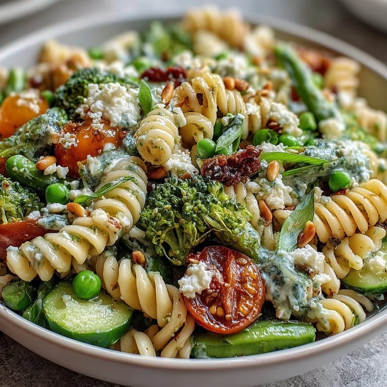 Fresh and light Spring Garden Pasta Salad with crisp cucumbers, blanched broccoli, and sweet peas, finished with a tangy lemon-herb vinaigrette and creamy feta crumbles.