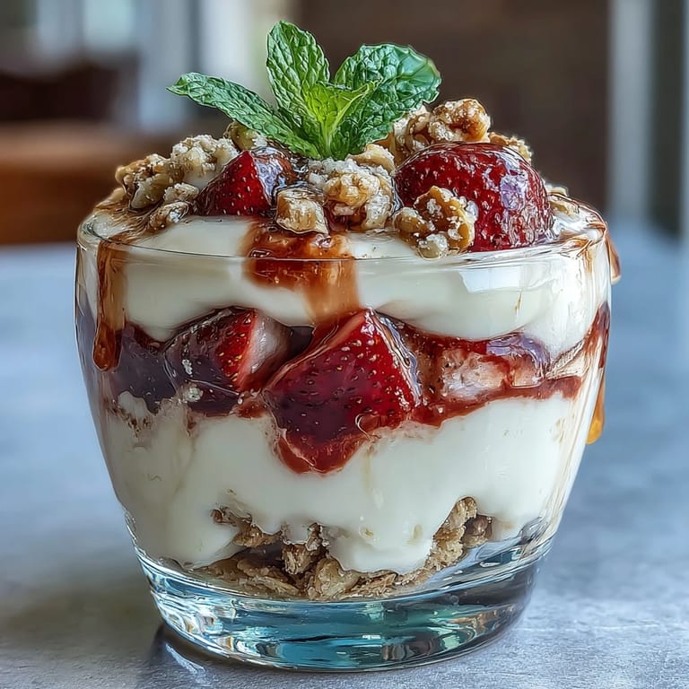 Elegant shot glass parfaits featuring vibrant strawberries, smooth vanilla yogurt, and golden granola, perfect for parties or dessert buffets.  