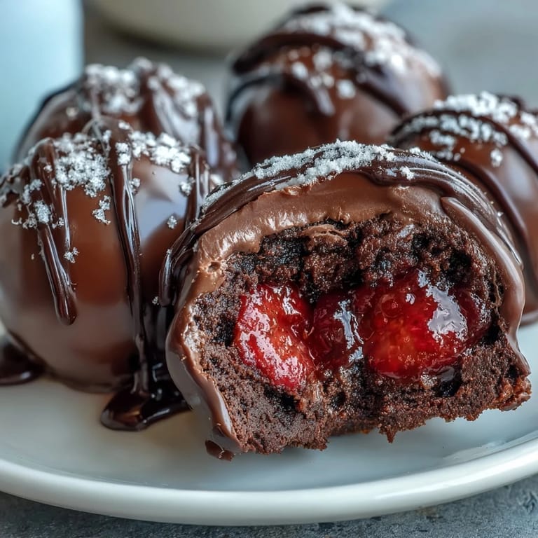 Rich dark chocolate truffles infused with fresh strawberry purée and finished with shimmering gold dust for a Dubai-inspired treat.