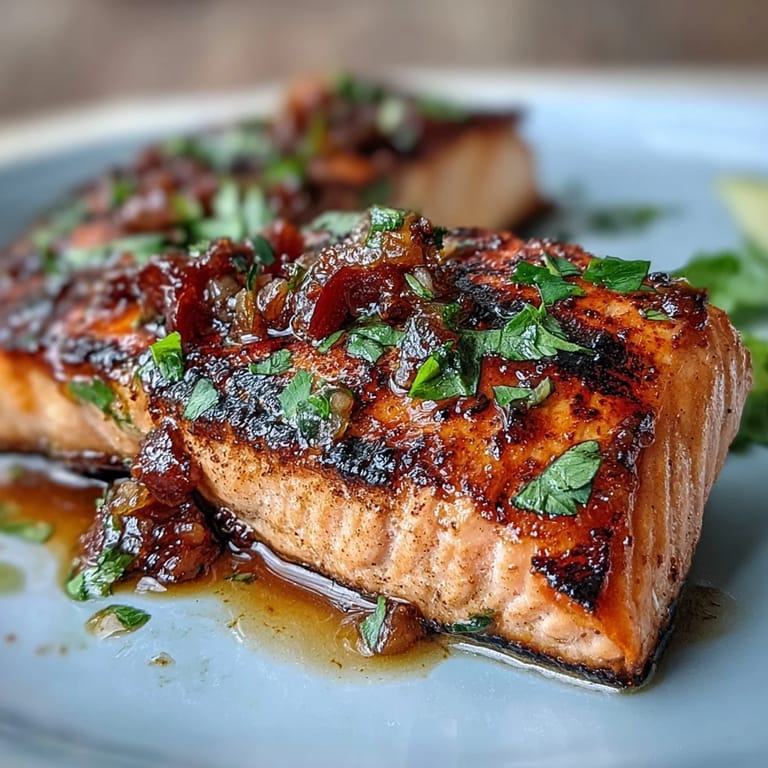 Juicy grilled salmon served with zesty strawberry salsa, perfect for a light and healthy meal.