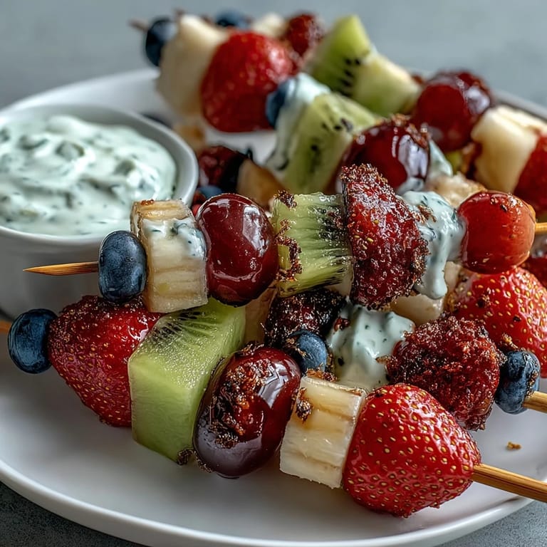 Kid-friendly bento box featuring rainbow fruit skewers, sweet yogurt dip, and veggie sides—perfect for school lunches or picnic fun.