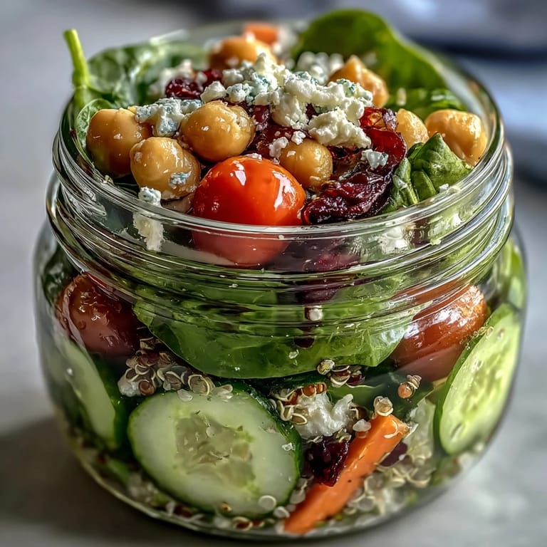Healthy Summer Meal Prep: Mason Jar Salads for the Week, a crisp, crunchy, and satisfying vegetarian lunch option ready to grab and go.
