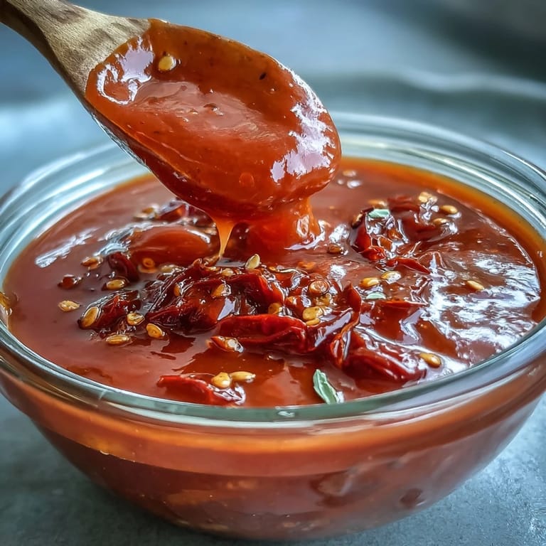 Rich, ruby-red hot sauce with a rustic texture, perfect for drizzling over tacos, eggs, or grilled meats for a bold, spicy kick.