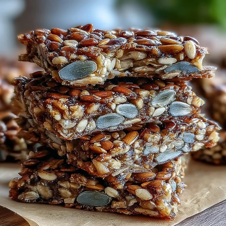 A tray of golden, gluten-free seed crackers sprinkled with chia and oats, perfect for dipping or cheese platters.