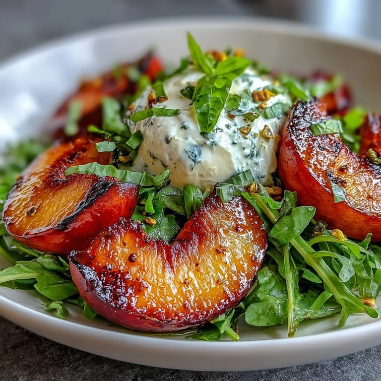 Creamy burrata meets caramelized peaches in this beautiful, easy grilled peach salad.
