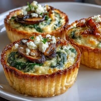 Mini Quiche Trio for Spring Showers: Elegant bite-sized quiches with spinach, mushroom, and ham fillings, perfect for spring brunches or garden parties.
