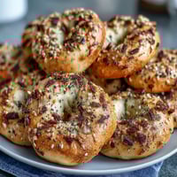 High-protein bagels with Greek yogurt and everything seasoning, soft and chewy, baked golden brown and ready for breakfast.