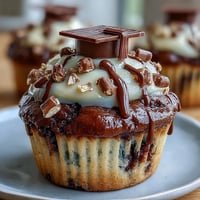 Simple Graduation Cupcakes with Cap Toppers: festive vanilla cupcakes frosted with swirls of buttercream and topped with edible chocolate graduation caps.