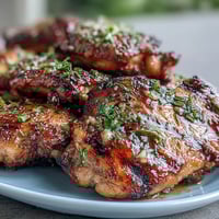 Juicy honey garlic grilled chicken thighs with sticky caramelized glaze and crispy skin, perfect for summer barbecues and family dinners.
