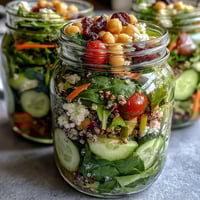 Healthy Summer Meal Prep: Mason Jar Salads for the Week with vibrant layers of fresh greens, crisp vegetables, and protein-packed quinoa.