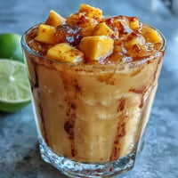 Vibrant frozen mango mocktail layered with tangy chamoy and zesty lime, rimmed with Tajín for a festive Cinco de Mayo treat.