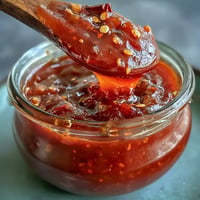 A vibrant jar of homemade fermented hot sauce with red chilies, garlic, and carrot, tangy and fiery after a week of lacto-fermentation.